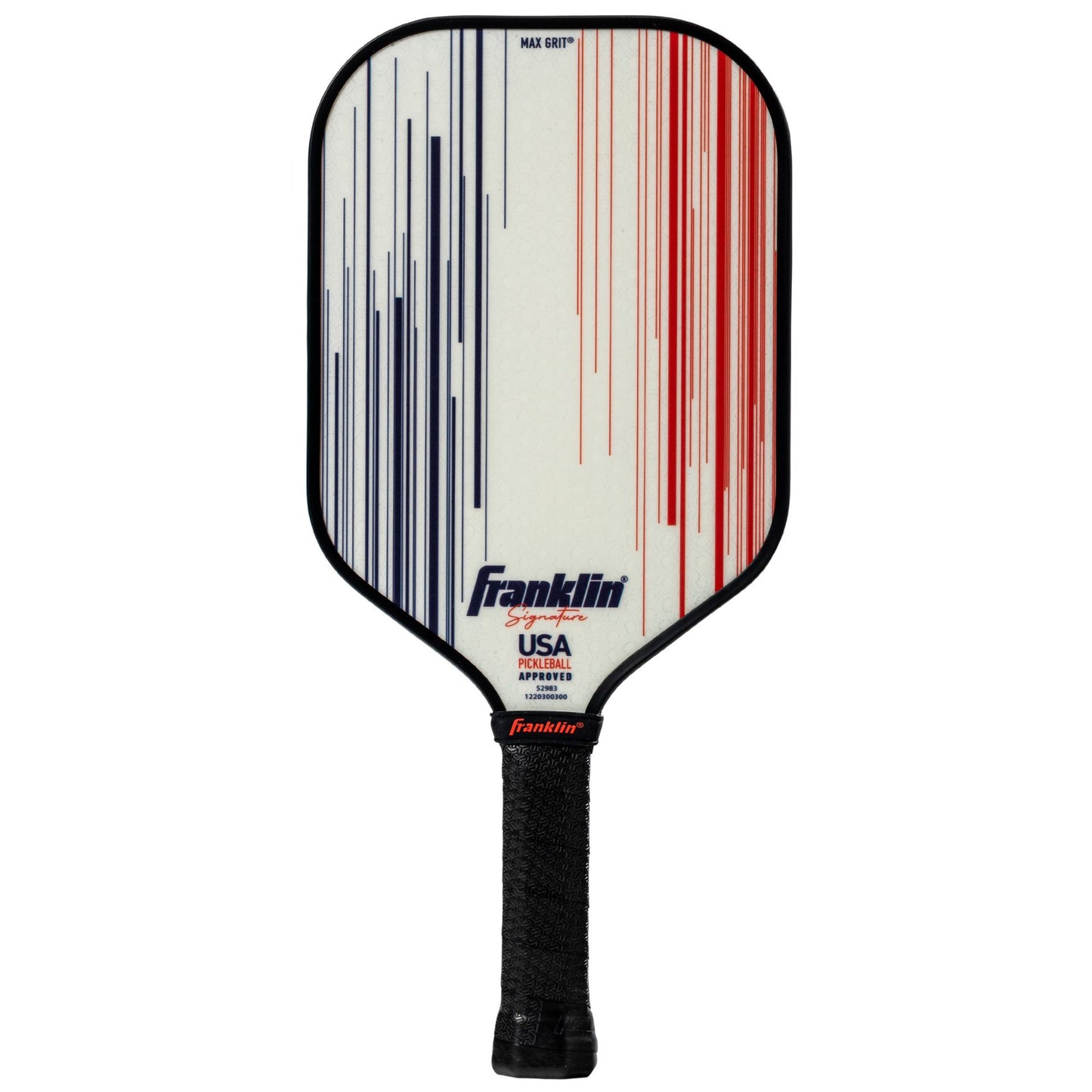Franklin Signature Pro Series pickleball paddle with black and yellow design, ergonomic handle, and durable construction.