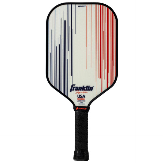 Franklin Signature Pro Series pickleball paddle with black and yellow design, ergonomic handle, and durable construction.