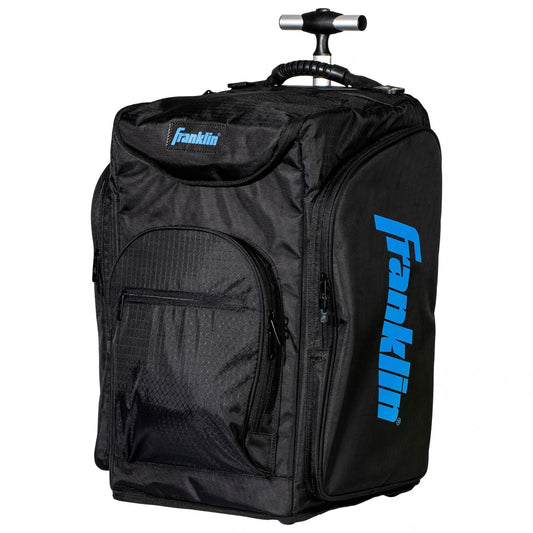 Franklin Rolling Ball Hopper Pickleball Bag with multiple compartments and wheels for easy transport, designed for pickleball players.