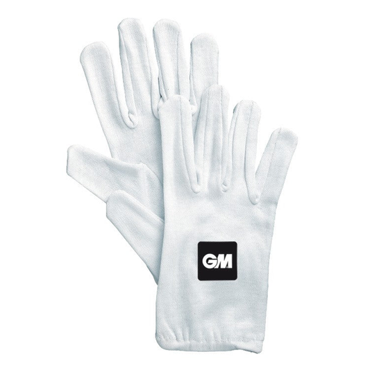 Gunn and Moore GM Cotton Full Batting Glove inners, white cotton inner gloves for cricket batting, with padding and grip features.