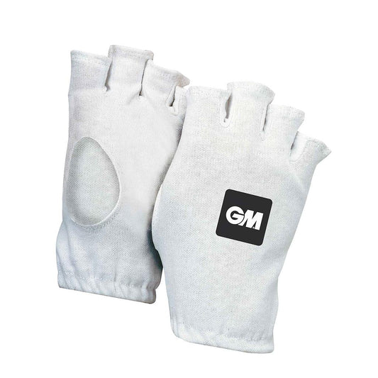Gunn and Moore GM cotton fingerless batting glove inners for sporting goods, showing soft, breathable fabric and fingerless design.