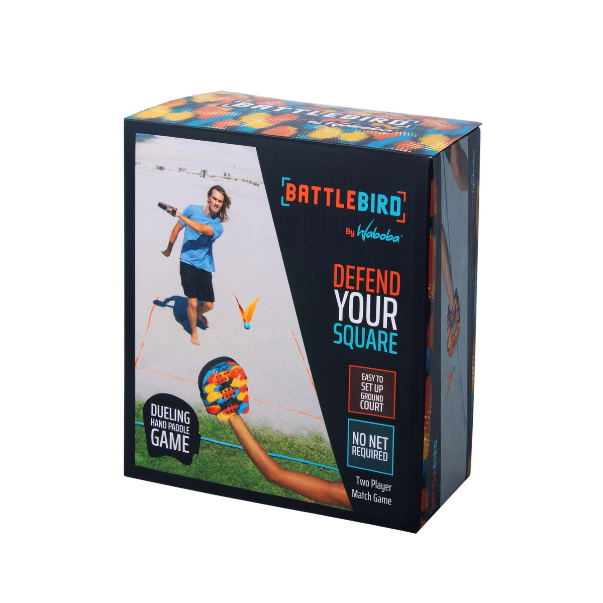 Wabora Battlebird 2-player backyard birdie game set, sporting goods with colorful bird-shaped game pieces on a grassy surface.