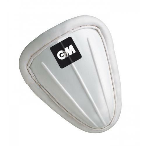 Gunn and Moore GM traditionally shaped padded abdo guard for cricket, with reinforced padding and adjustable straps for protection.