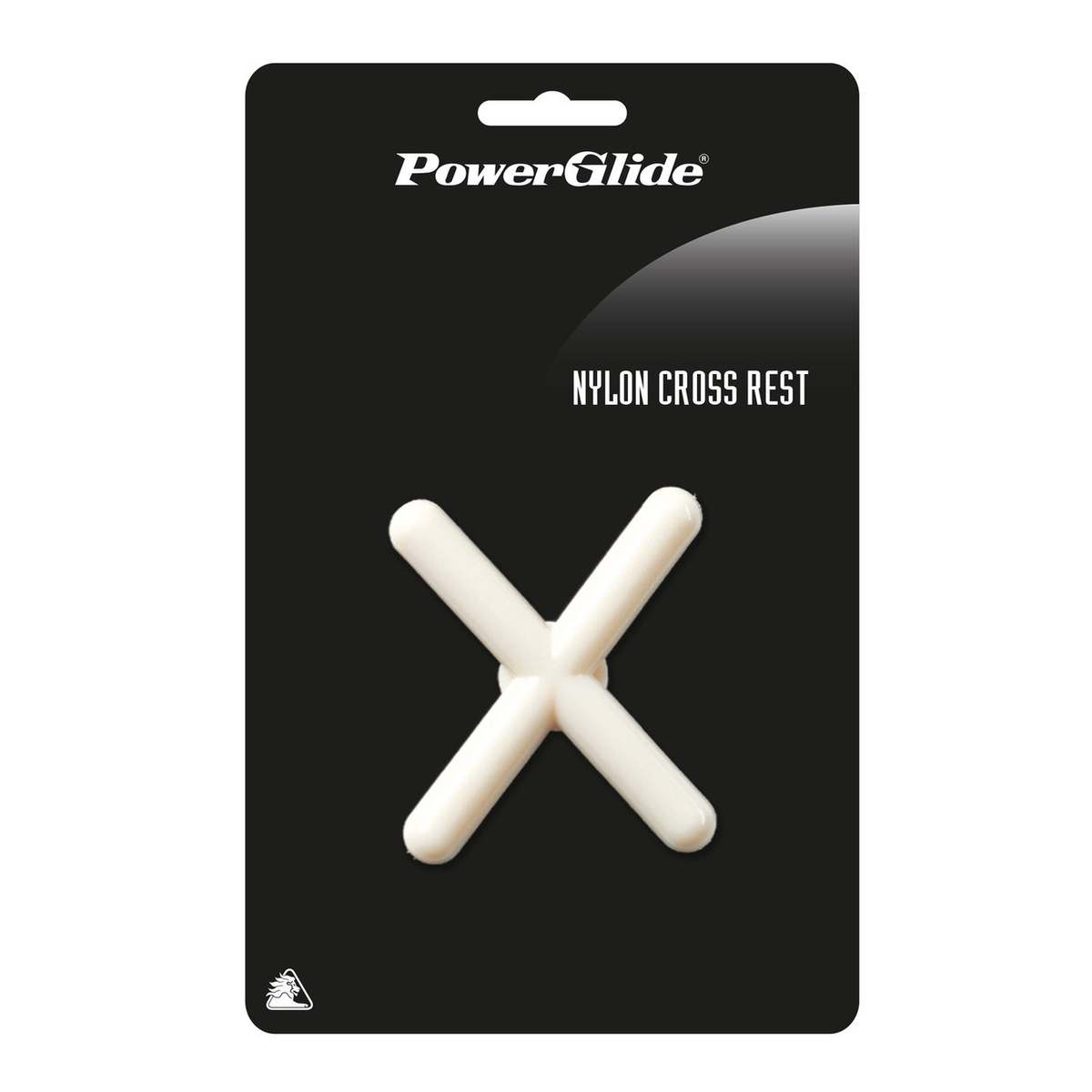 PowerGlide Nylon Cross Cue Rest for billiards, showing the durable nylon construction and cross design for pool table support.