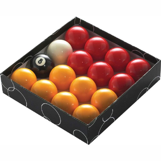 PowerGlide red and yellow 2-inch pool balls for recreational billiards and pool games, sporting goods equipment.