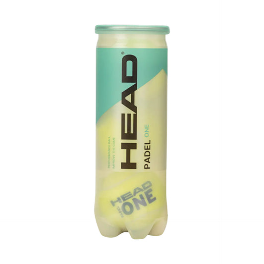 Head Padel One tennis balls on a court, designed for padel sports, showing bright yellow color and brand logo.