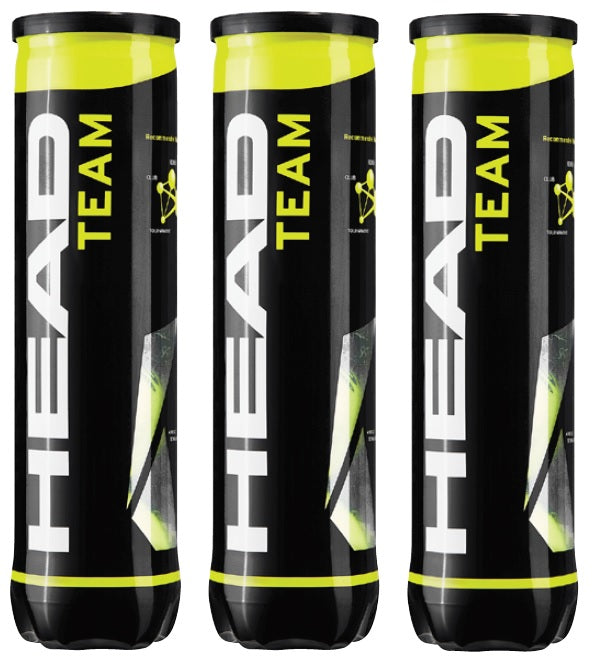 Head Head Team tennis balls in three tubes of four, sporting goods for tennis practice and matches.