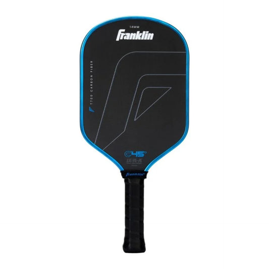 Franklin C45° Carbon Hybrid Series pickleball paddle with black and white design, featuring a rounded shape and grip handle.