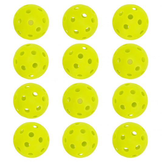Set of Franklin Mini Training Pickleballs for recreational pickleball games, featuring durable plastic construction and bright color.