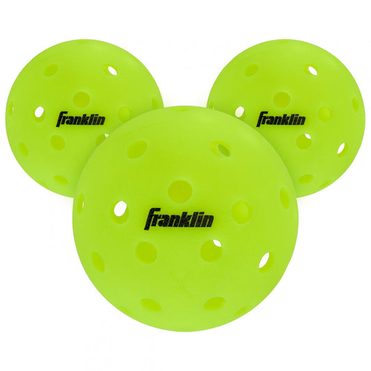 Franklin Max Grit pickleballs for pickleball sport, durable outdoor sporting goods with bright yellow color and smooth surface.