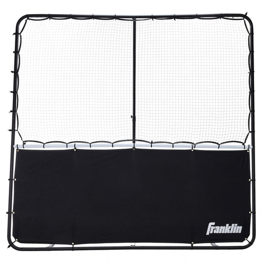 Franklin pickleball rebounder net set up on a court, used for practicing pickleball shots and improving skills.