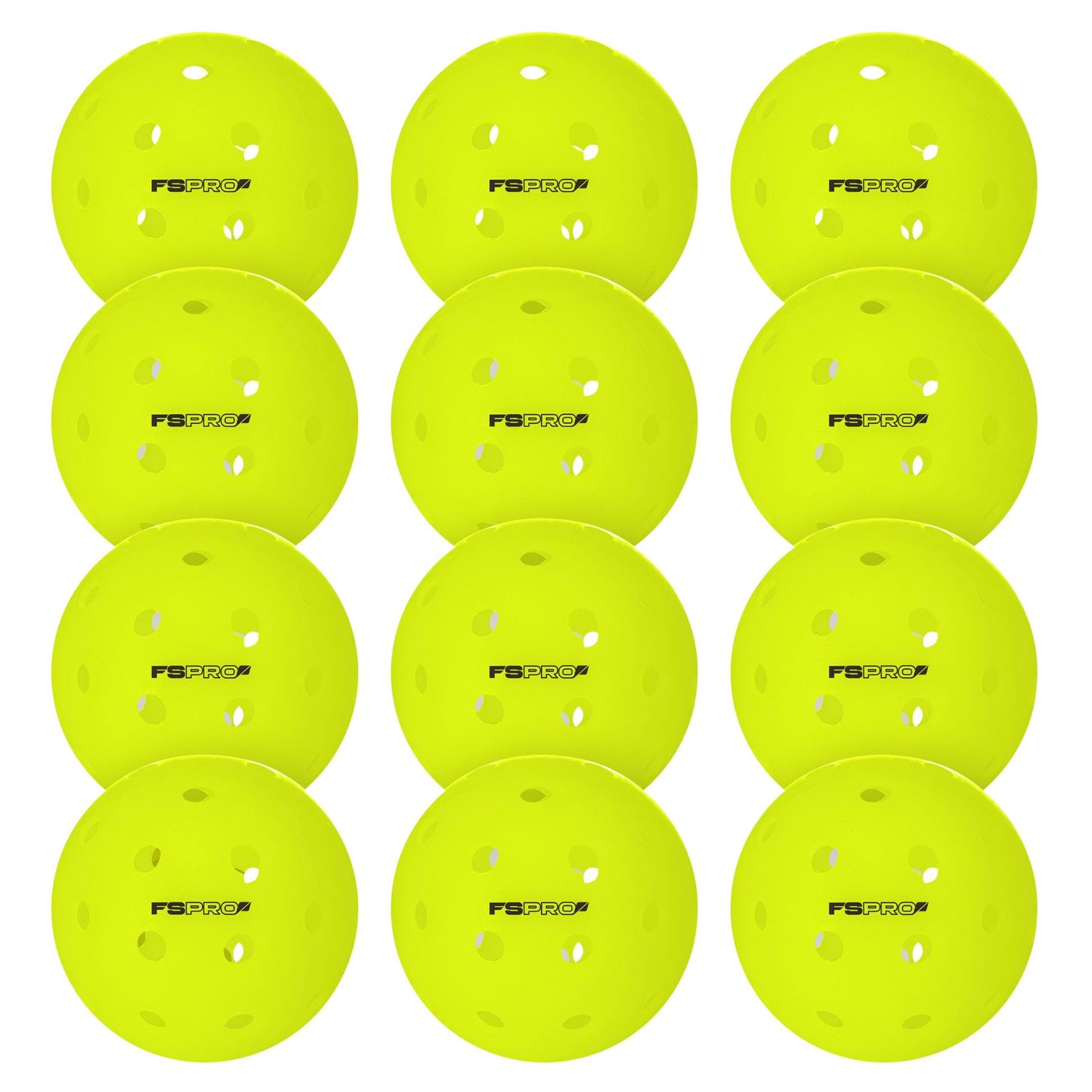 Set of 12 Franklin Indoor FS Pro Pickleball paddles with colorful designs for recreational pickleball games indoors.