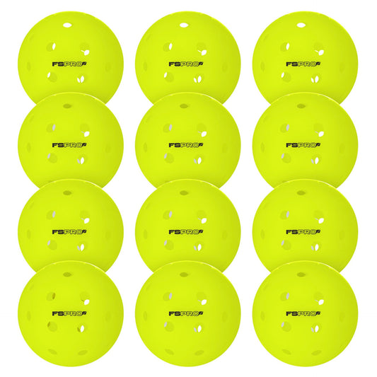 Set of 12 Franklin Indoor FS Pro Pickleball paddles with colorful designs for recreational pickleball games indoors.
