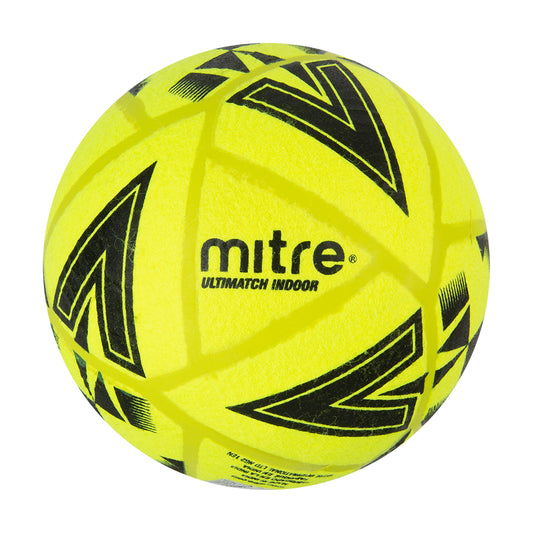 Mitre Ultimatch indoor football with black and white panels, designed for indoor sports and recreational play.