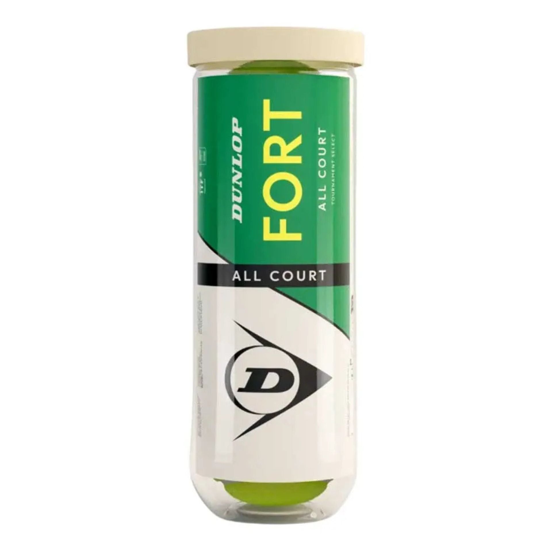Dunlop Fort All Court tennis balls for sporting goods, showing a cluster of yellow Dunlop tennis balls with branding visible.