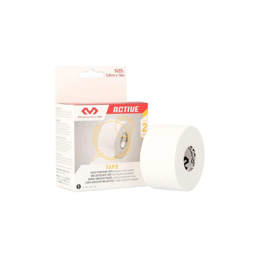 McDavid Zinc Oxide Euro Tape for sports injuries, showing white athletic tape roll with McDavid branding and packaging.