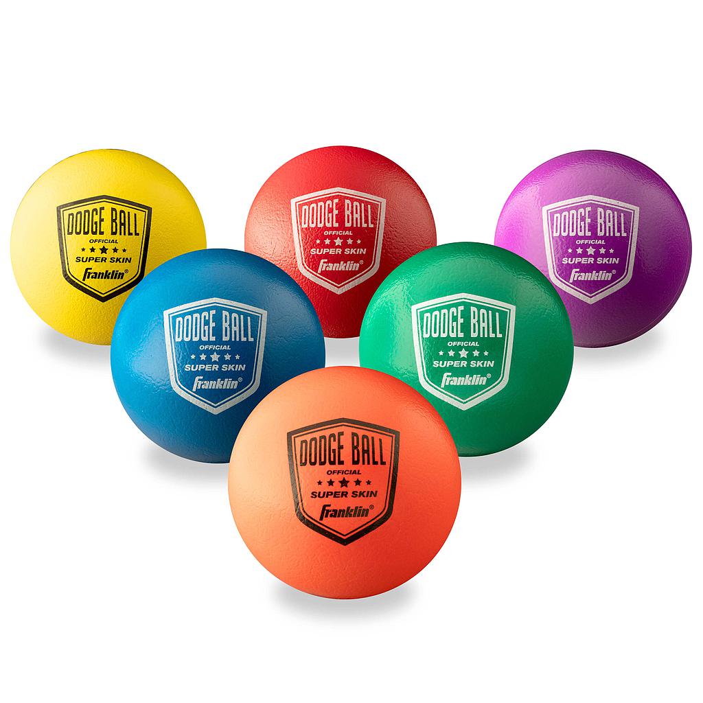 Franklin 6-inch Superskin dodgeball for indoor and outdoor play, sporting goods ball with bright orange and black design.