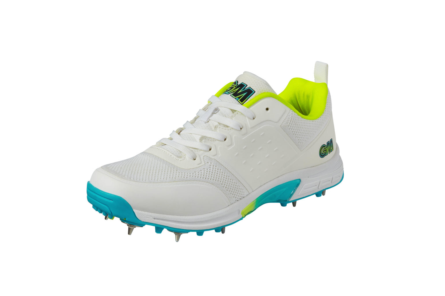 Gunn and Moore GM Aion Spike cricket shoes with black and red design, featuring cleats and supportive athletic footwear for cricket players.