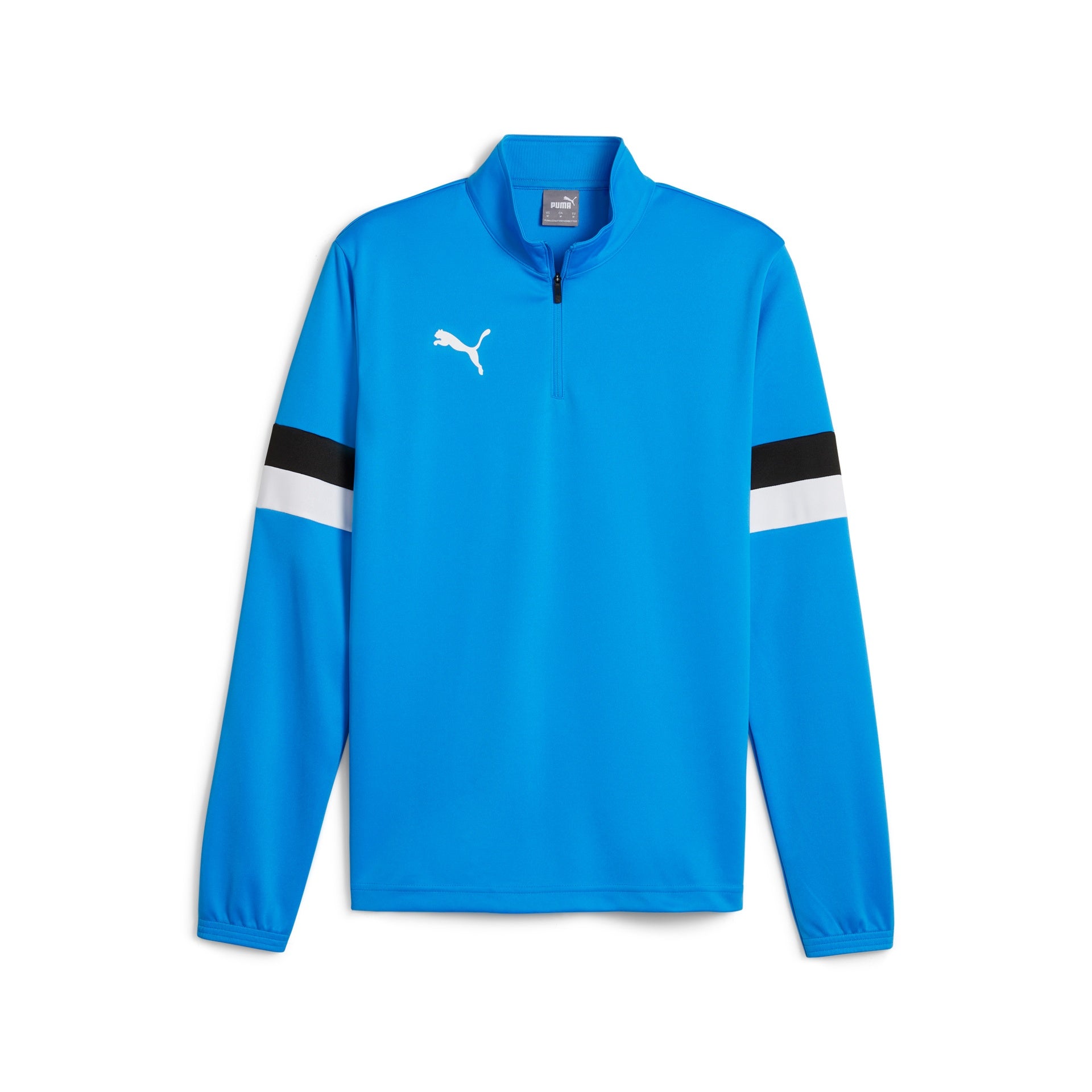 Puma teamRise 1/4 Zip Training Top in black, featuring a quarter-zip neckline and athletic fit for sports and training activities.