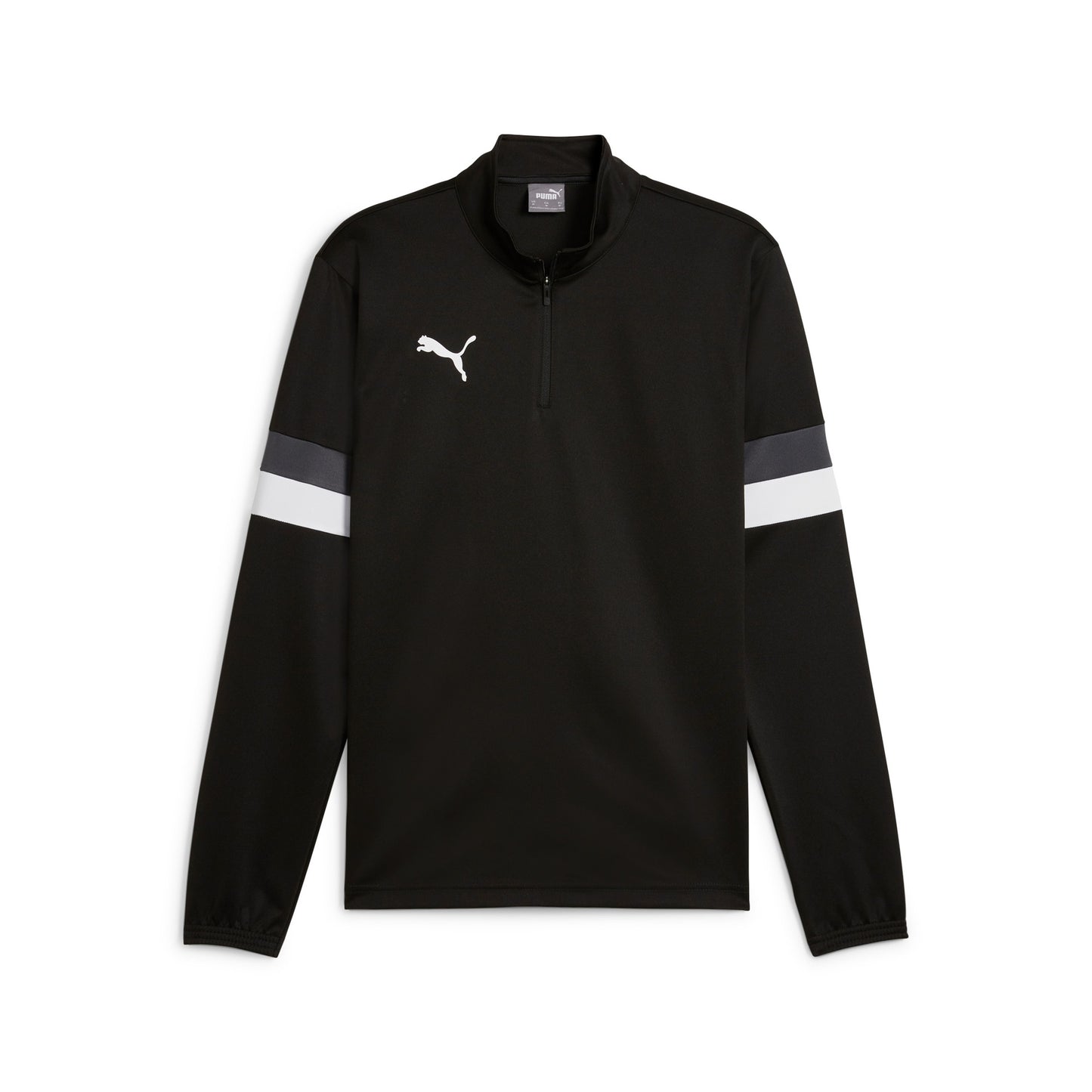 Puma teamRise 1/4 Zip Training Top in black, athletic fit, with Puma logo on chest, designed for sports and active wear.