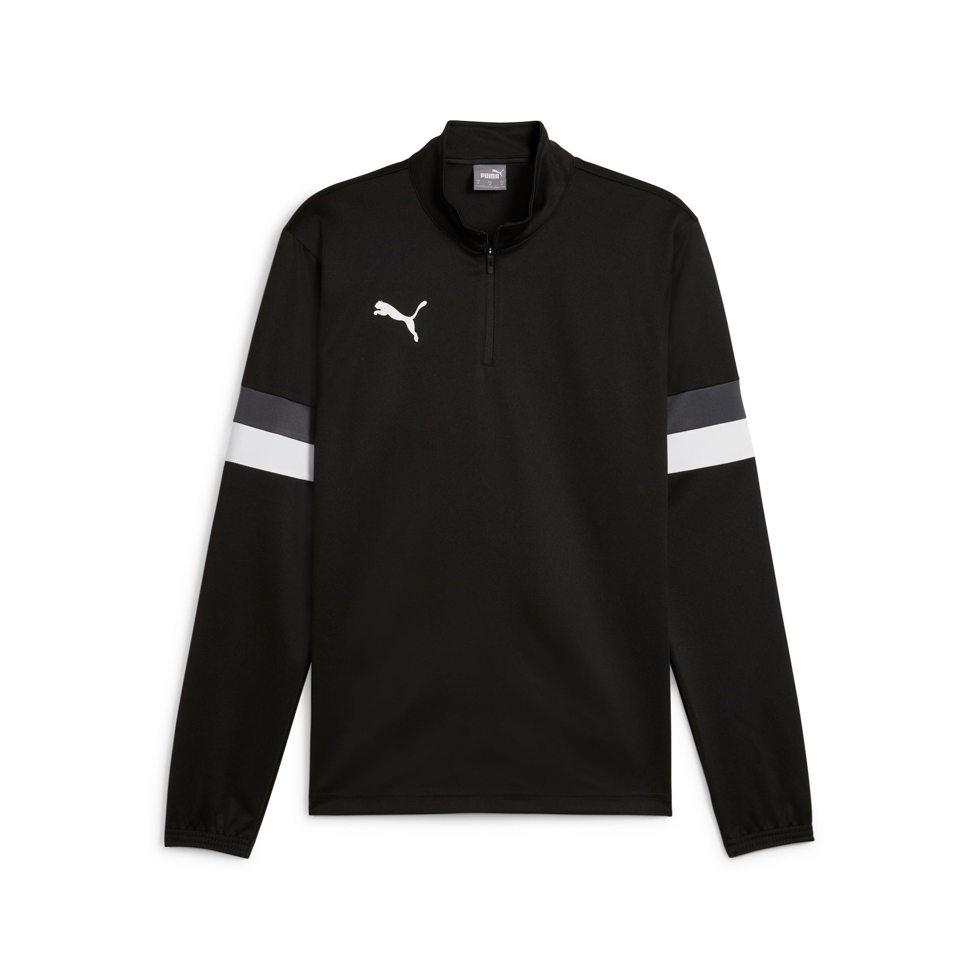 Puma teamRise 1/4 Zip Training Top in black, athletic fit, with Puma logo on chest, designed for sports and active wear.