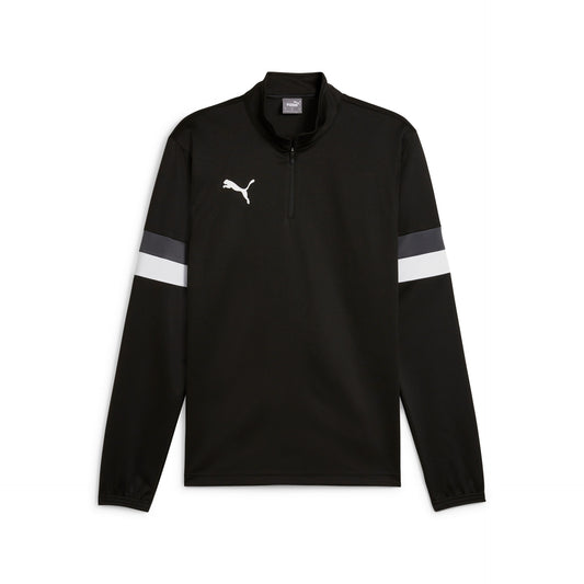 Puma teamRise 1/4 Zip Training Top in black, athletic fit, with Puma logo on chest, designed for sports and active wear.