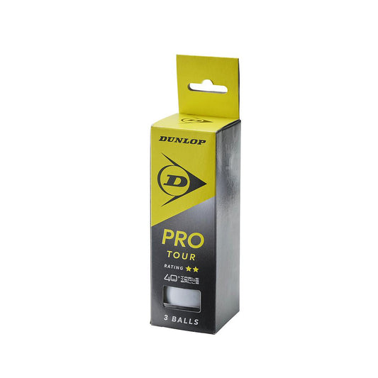Dunlop 40+ Pro Tour table tennis balls, pack of 3, white plastic sporting goods for competitive ping pong play