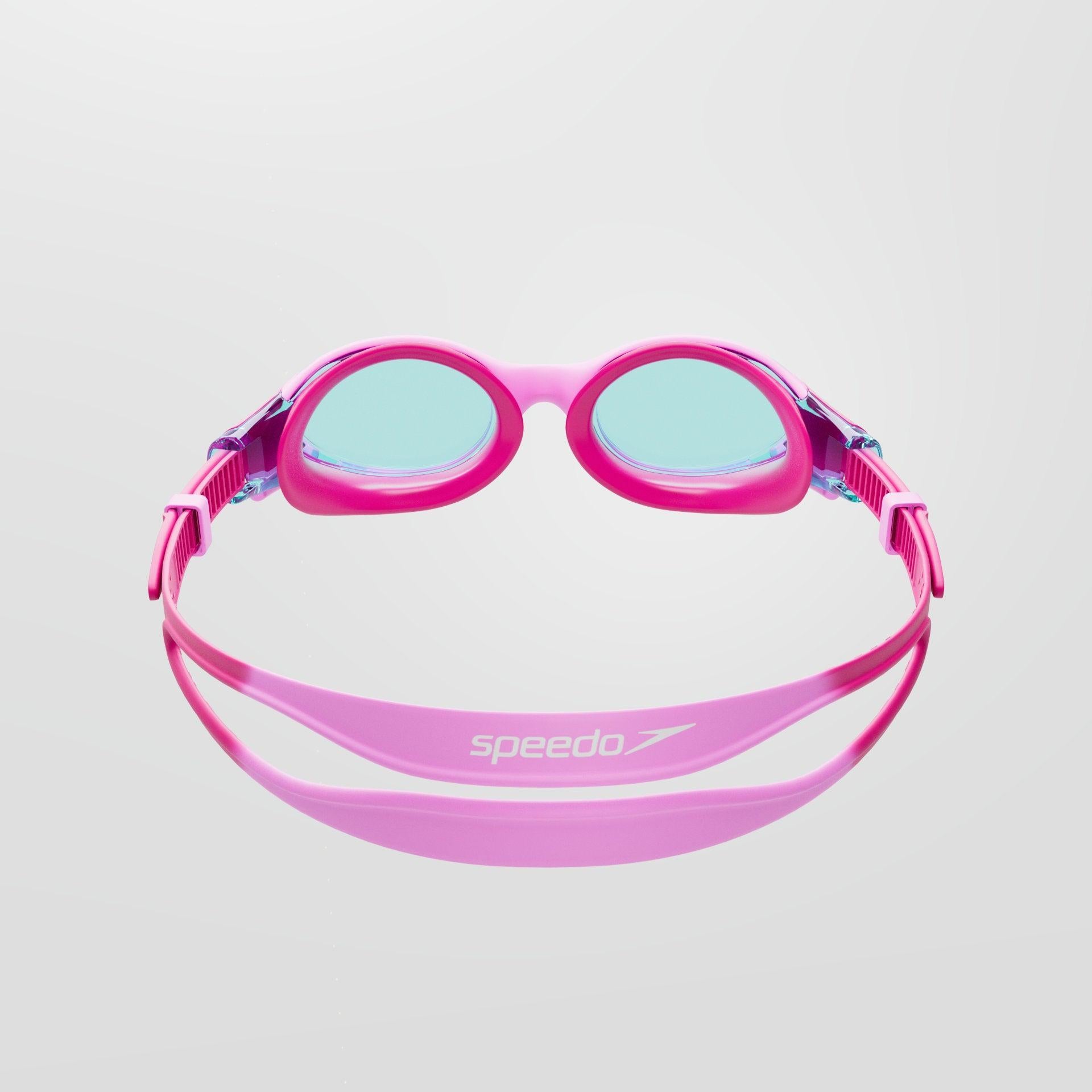Speedo Biofuse Junior 2.0 swimming goggles with clear lenses and adjustable strap for kids, designed for comfort and fit.