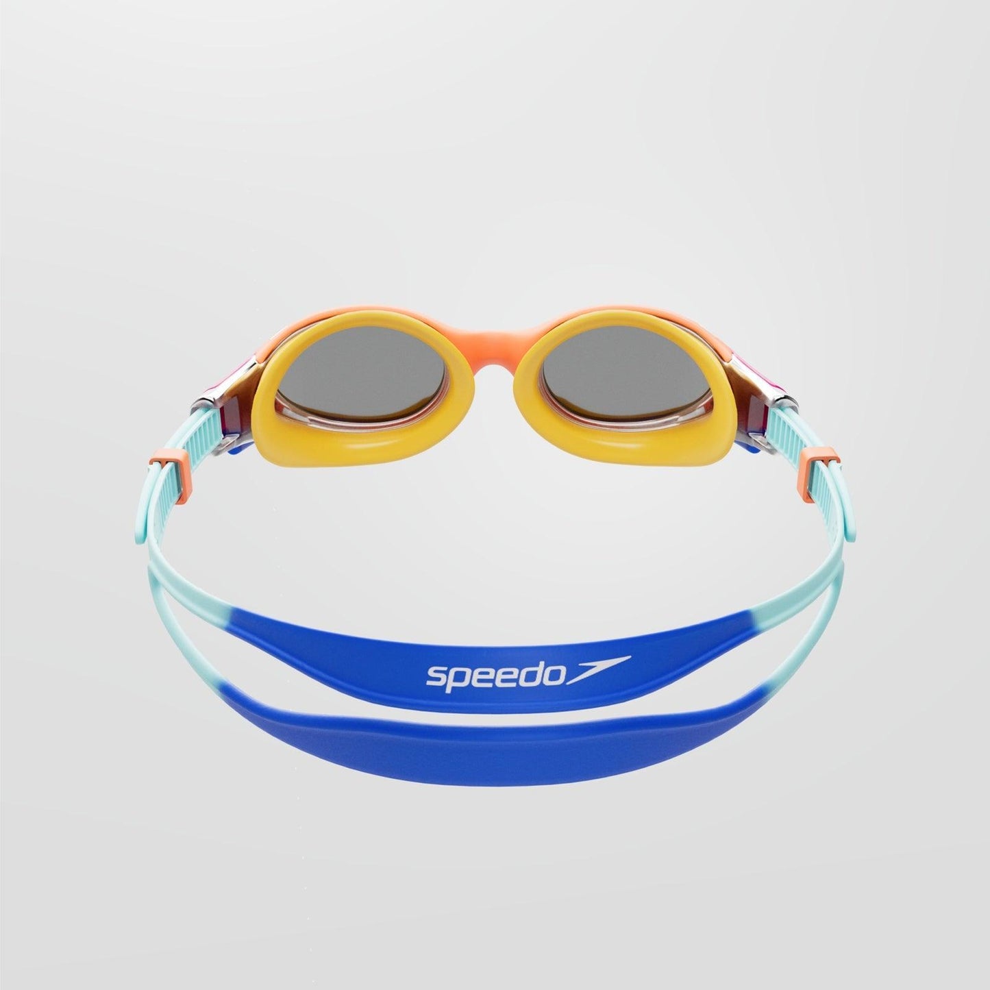 Junior Speedo Biofuse 2.0 Mirror goggles with reflective lenses and adjustable strap for comfortable swimming.