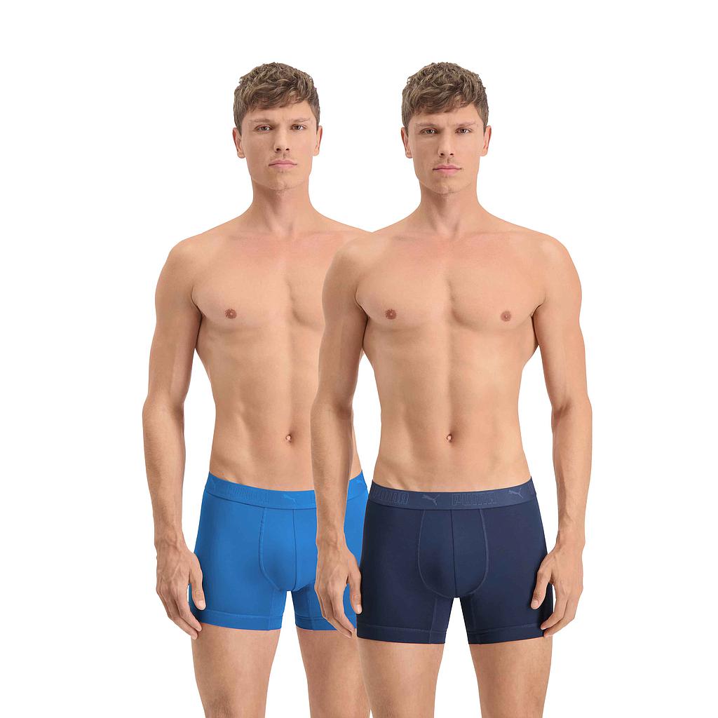 Puma Active Sport Boxer Twin Pack showing two pairs of athletic boxer briefs in black and gray with Puma logo.