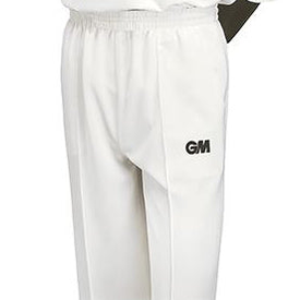 Gunn and Moore GM Maestro cricket trousers, navy sportswear with white side stripes, designed for cricket players.