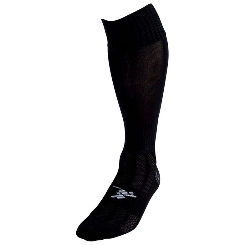 Junior Precision Plain Pro Football Socks in white and black, designed for sports performance and comfort.