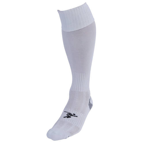 Junior Precision Plain Pro Football Socks in white with black accents, designed for sports and athletic performance.
