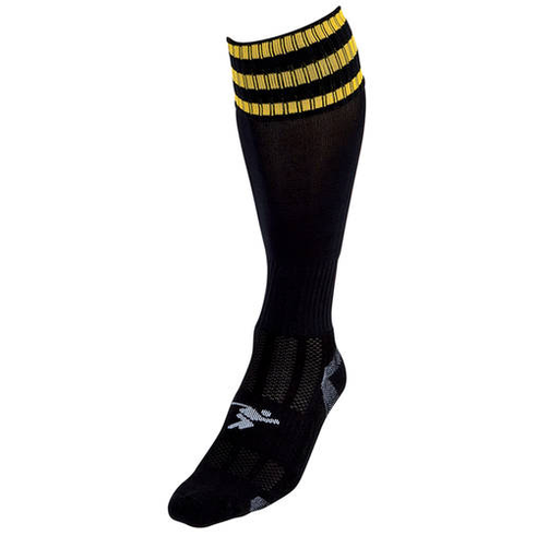 Precision 3 Stripe Pro Football Socks for adults, featuring white with three black stripes, designed for sports and athletic use.