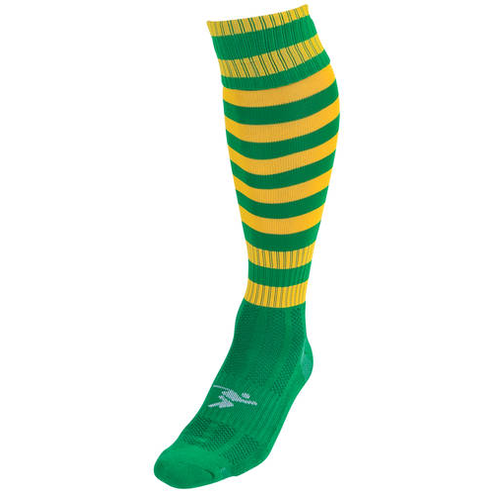 Junior Precision Hooped Pro Football Socks showing black and white athletic knee-high design with team logo and breathable fabric.