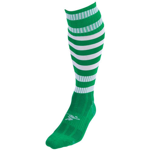 Junior Precision Hooped Pro Football Socks with cushioning, designed for athletic performance in sporting goods.