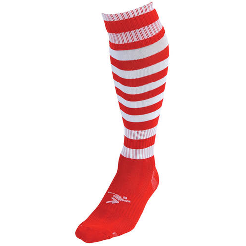 Junior Precision Hooped Pro Football Socks with reinforced heel and ankle support, featuring bold team colors and logo design.