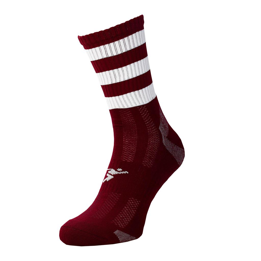 Junior Precision Pro Hooped GAA mid socks with green and white stripes, designed for Gaelic Athletic Association sports.