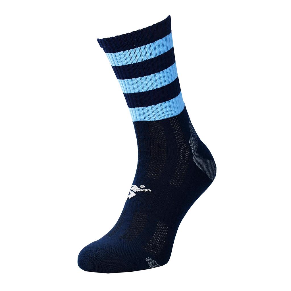 Junior Precision Pro Hooped GAA mid socks with green and black hoops, designed for sports and athletic performance.