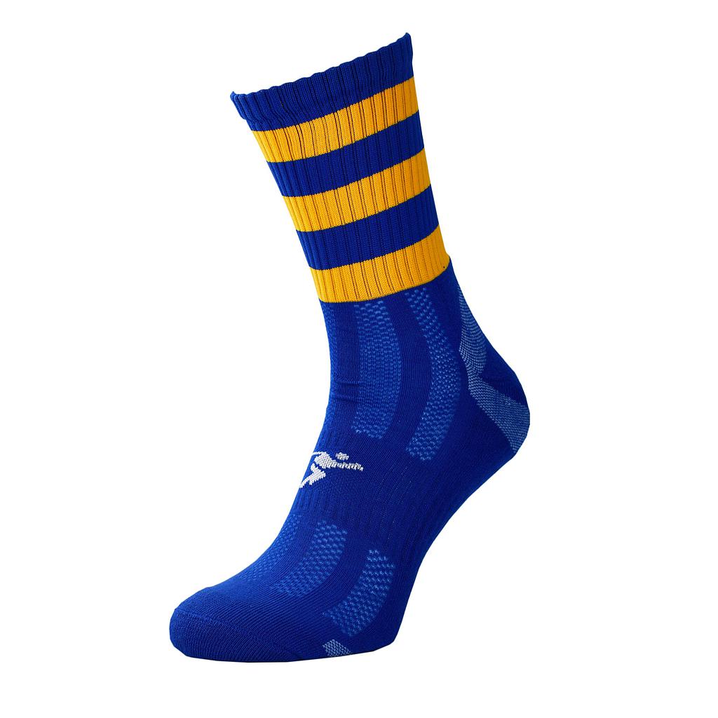 Junior Precision Pro Hooped GAA Mid Socks in sportswear, featuring white and green hoops, designed for athletic performance.