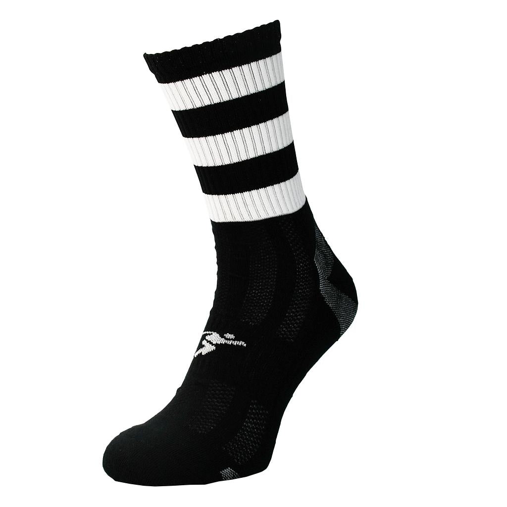 Junior Precision Pro Hooped GAA mid socks with blue and white hoops, made for sports comfort and performance.
