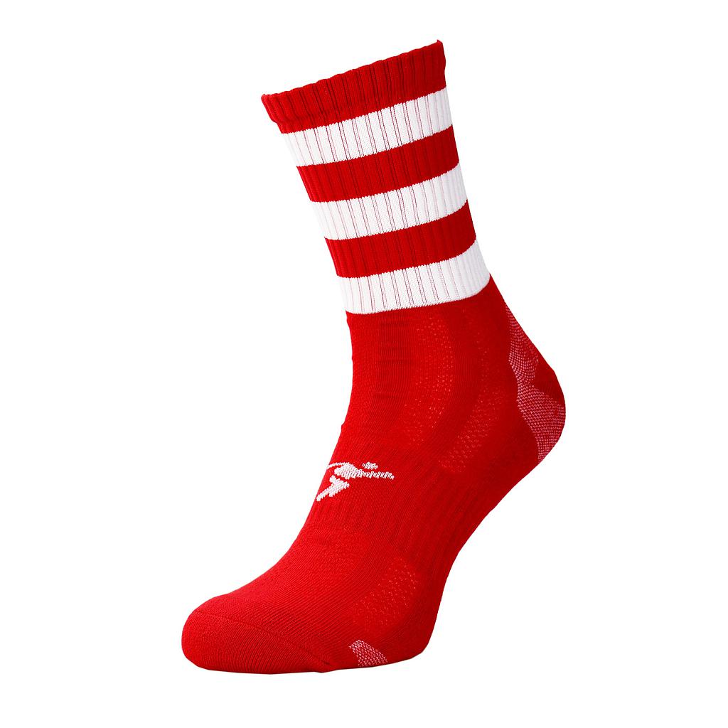Junior Precision Pro Hooped GAA Mid Socks in sporting goods, featuring white and green hoops, designed for Gaelic football players.