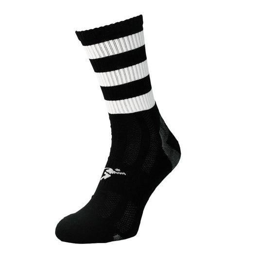 Precision Pro Hooped GAA Mid Socks, white and green athletic socks with hoops, designed for Gaelic Athletic Association sports.
