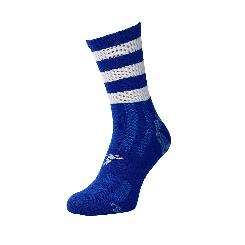 Junior Precision Pro Hooped GAA mid socks with green and white hoops, designed for Gaelic Athletic Association sports.
