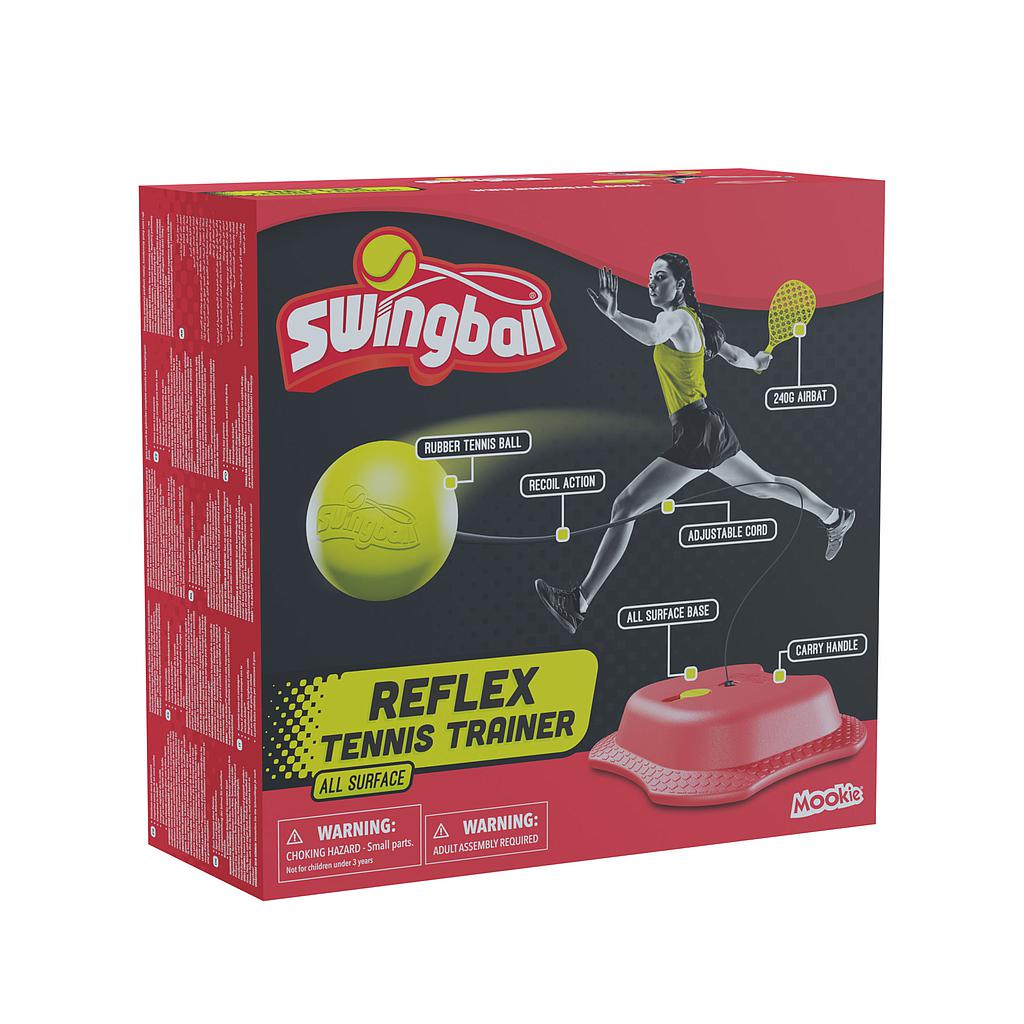 Swingball All Surface Reflex Tennis Trainer in bright colors, featuring a flexible ball attachment on a sturdy pole for outdoor sports.