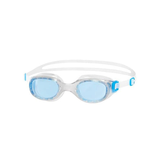 Speedo Futura Classic goggles for adults with clear lenses and adjustable straps, designed for comfortable swimming.