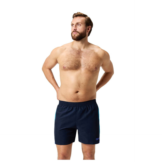 Speedo Hyperboom Splice 16-inch watershort with colorful splice design, suitable for swimming and water sports.