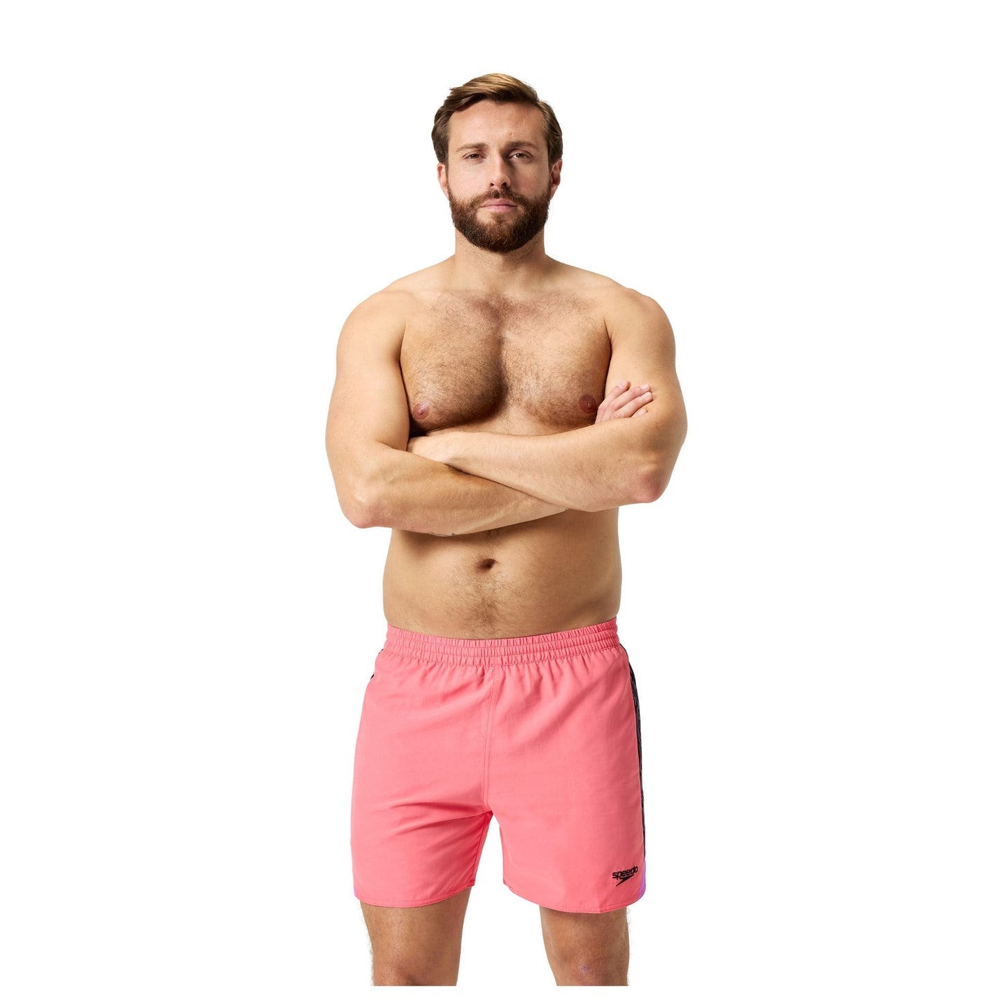 Speedo Hyperboom Splice 16-inch watershorts with bold splice design for swimming and water sports, made of quick-drying fabric.