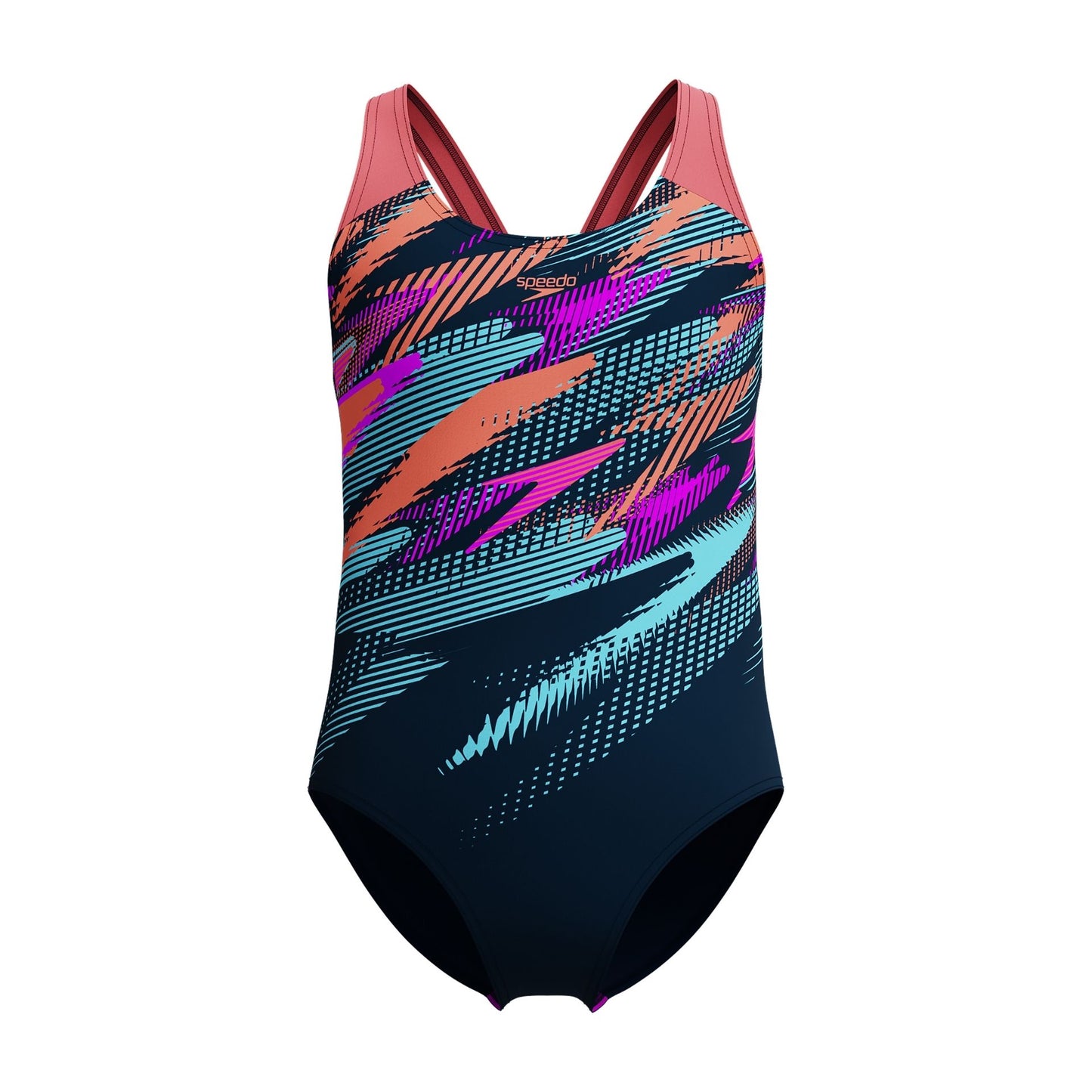 Speedo digital placement splashback teen swimsuit in sporting goods, featuring vibrant colors and sleek design for young swimmers.