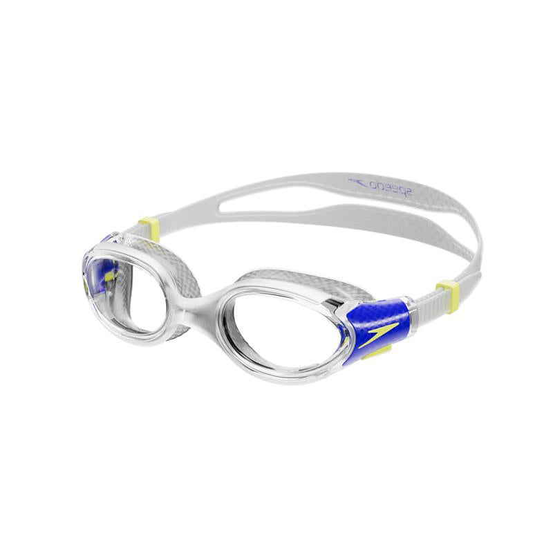 Speedo Biofuse 2.0 goggles for swimming, featuring adjustable straps and clear lenses for comfortable aquatic vision.